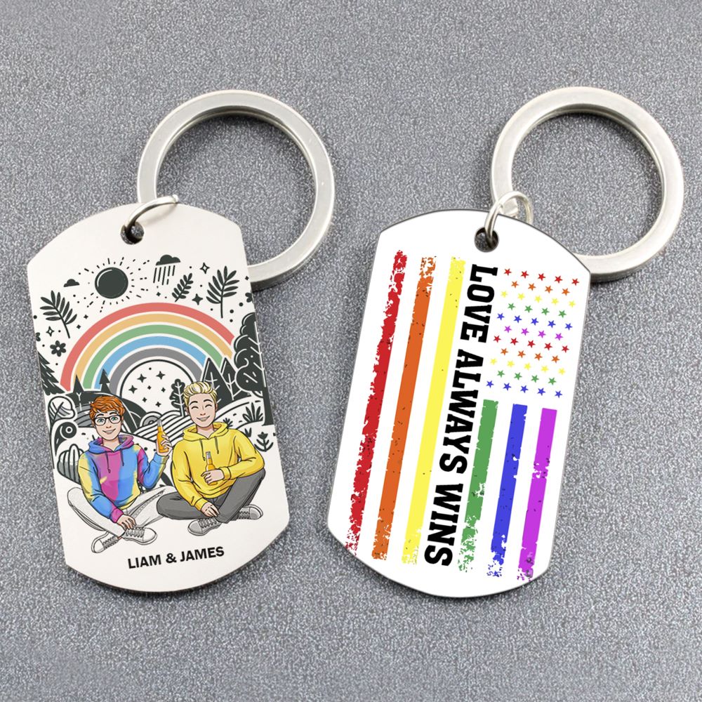 Personalized LGBT Couple Keychain - Love Always Wins Keychains PopCulturePrints