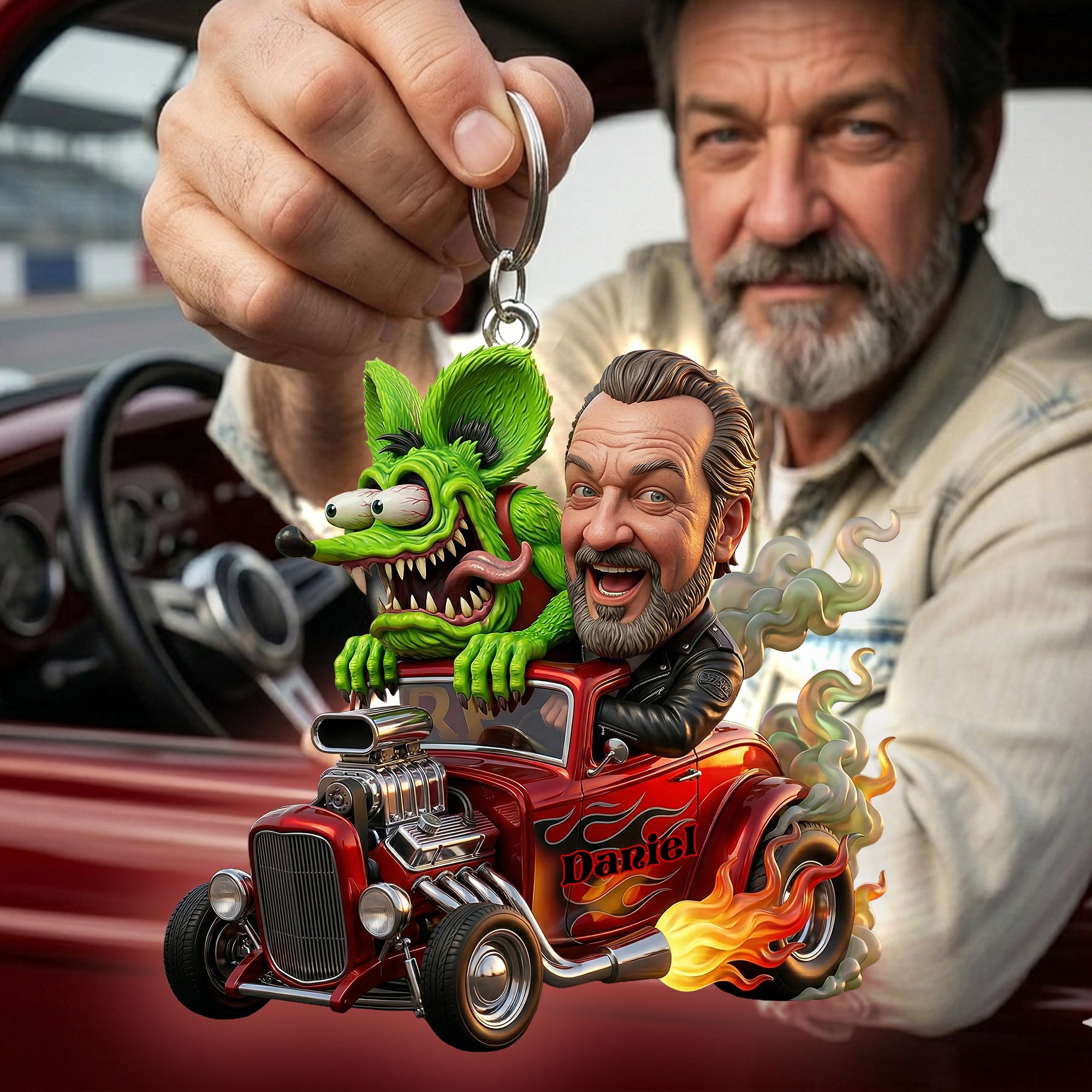 Speed Monster Keychain - Personalized Gift for Hot Rod Lovers Keychains PopCulturePrints