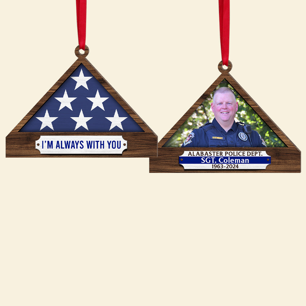 Personalized Memorial Christmas Ornament for Police - Folded Flag Design Ornament PopCulturePrints