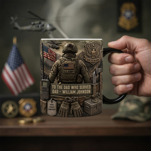Honoring a Proud Veteran Dad - Personalized Magic Coffee Mug - Perfect Gift for Dad and Grandpa Coffee Mug PopCulturePrints