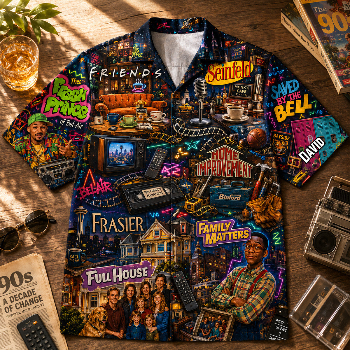 “Embrace the 90s Vibe” - Retro 90s Nostalgia Hawaiian Shirt - Personalized Gift for Fans, Friends, and Family