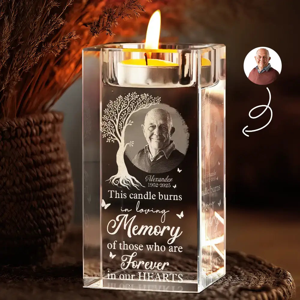 This Candle Burns in Loving Memory - Personalized Crystal Candle Holder Crystal Candle Holder PopCulturePrints