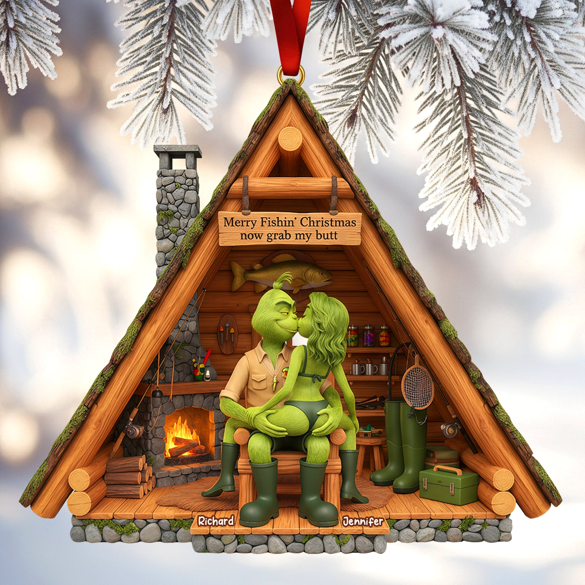 Merry Fishin' Christmas - Naughty Couple Fishing Ornament | Personalized Gift for Couples Ornament PopCulturePrints