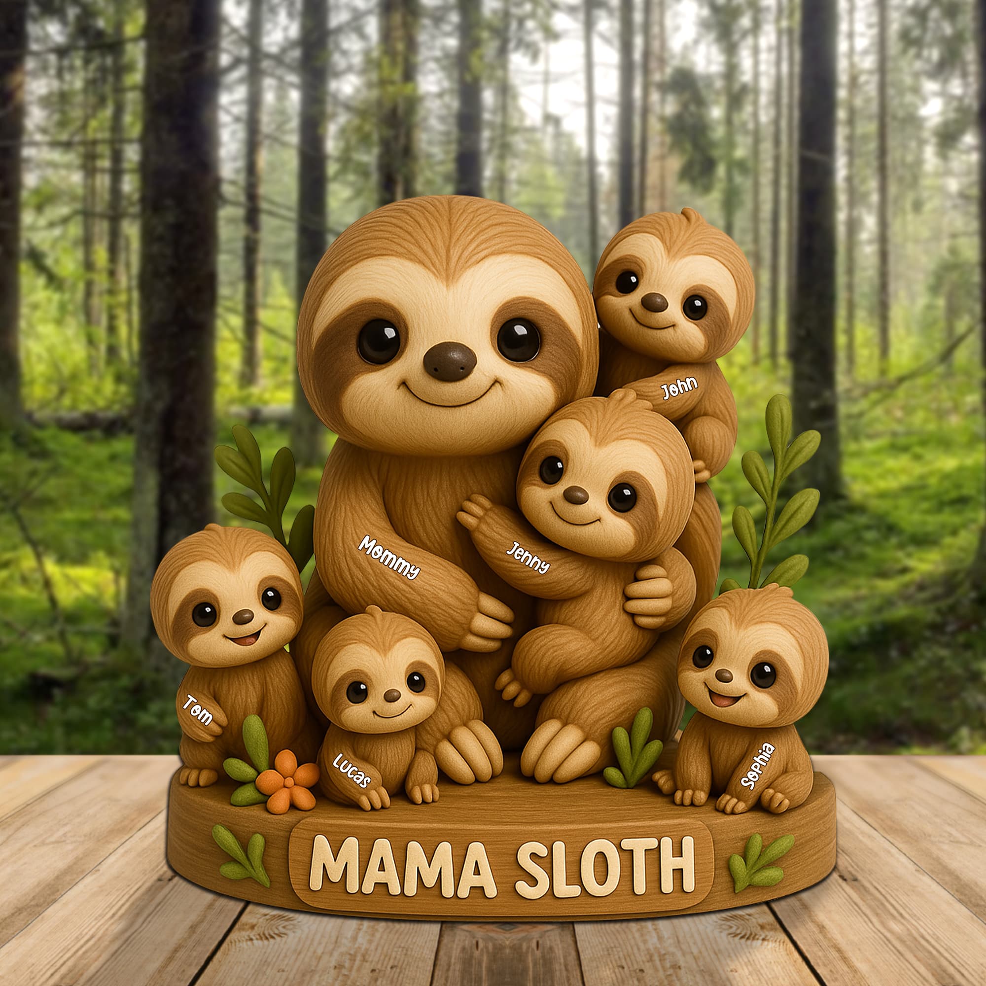 “A Mother's Love is the Best Kind of Love” - Personalized Mama Sloth Plaque - Custom Gift for Mom, Grandma, and Family Shaped Plaques PopCulturePrints