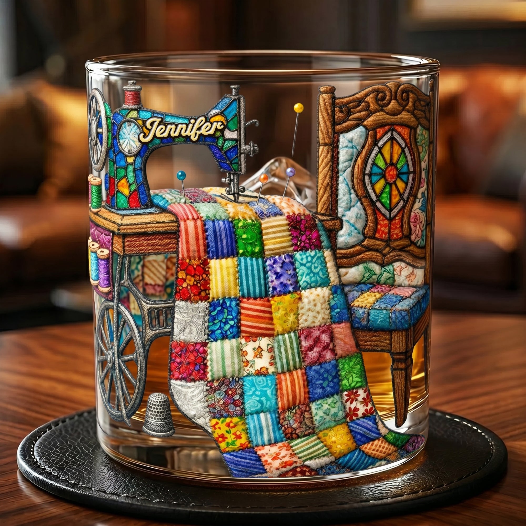 “Sewing is My Therapy” - The Quilter's Sanctuary Drinking Glass - Personalized Gifts for Sewing Lovers Glass PopCulturePrints
