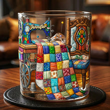 Load image into Gallery viewer, “Sewing is My Therapy” - The Quilter's Sanctuary Drinking Glass - Personalized Gifts for Sewing Lovers Glass PopCulturePrints
