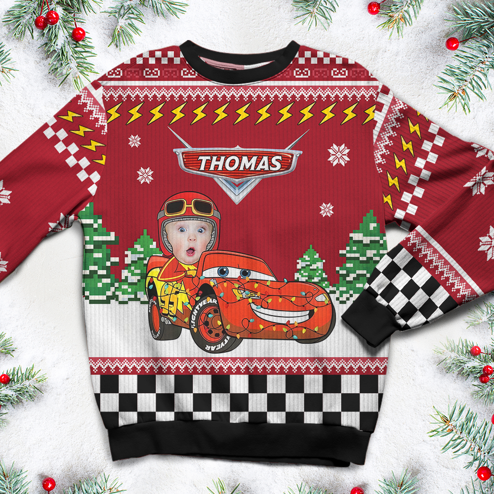 Personalized Family Photo Ugly Sweater - Fun Car Design