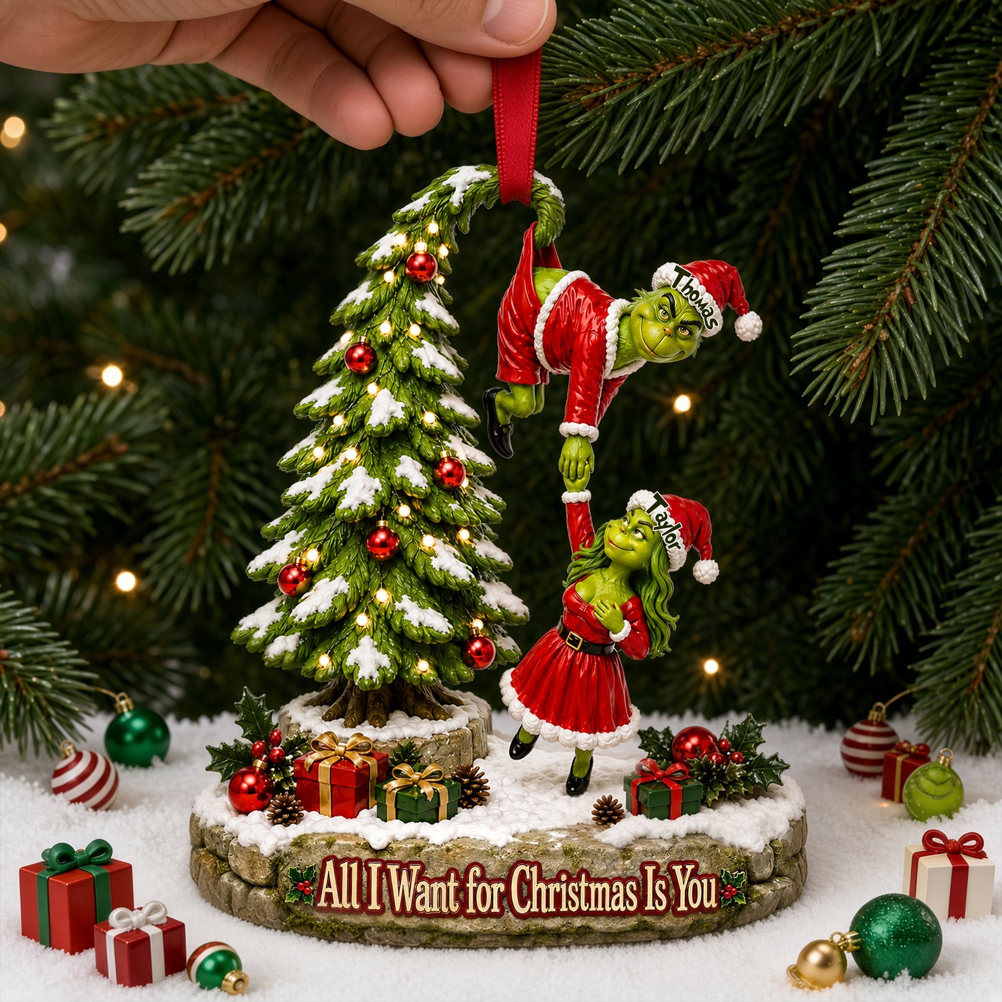 All I Want for Christmas Is You - Personalized Mischievous Couple Christmas Ornament Ornament PopCulturePrints