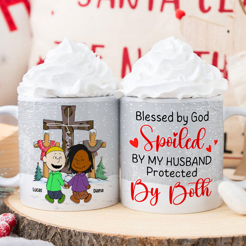 Custom Christmas Couple Mug - Blessed & Spoiled Design | Valentine's Day Gifts Coffee Mug PopCulturePrints