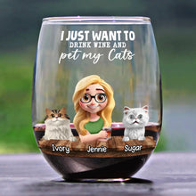 Load image into Gallery viewer, I Just Want To Drink Wine - Personalized Stemless Wine Glass for Cat Lovers Wine Glass PopCulturePrints
