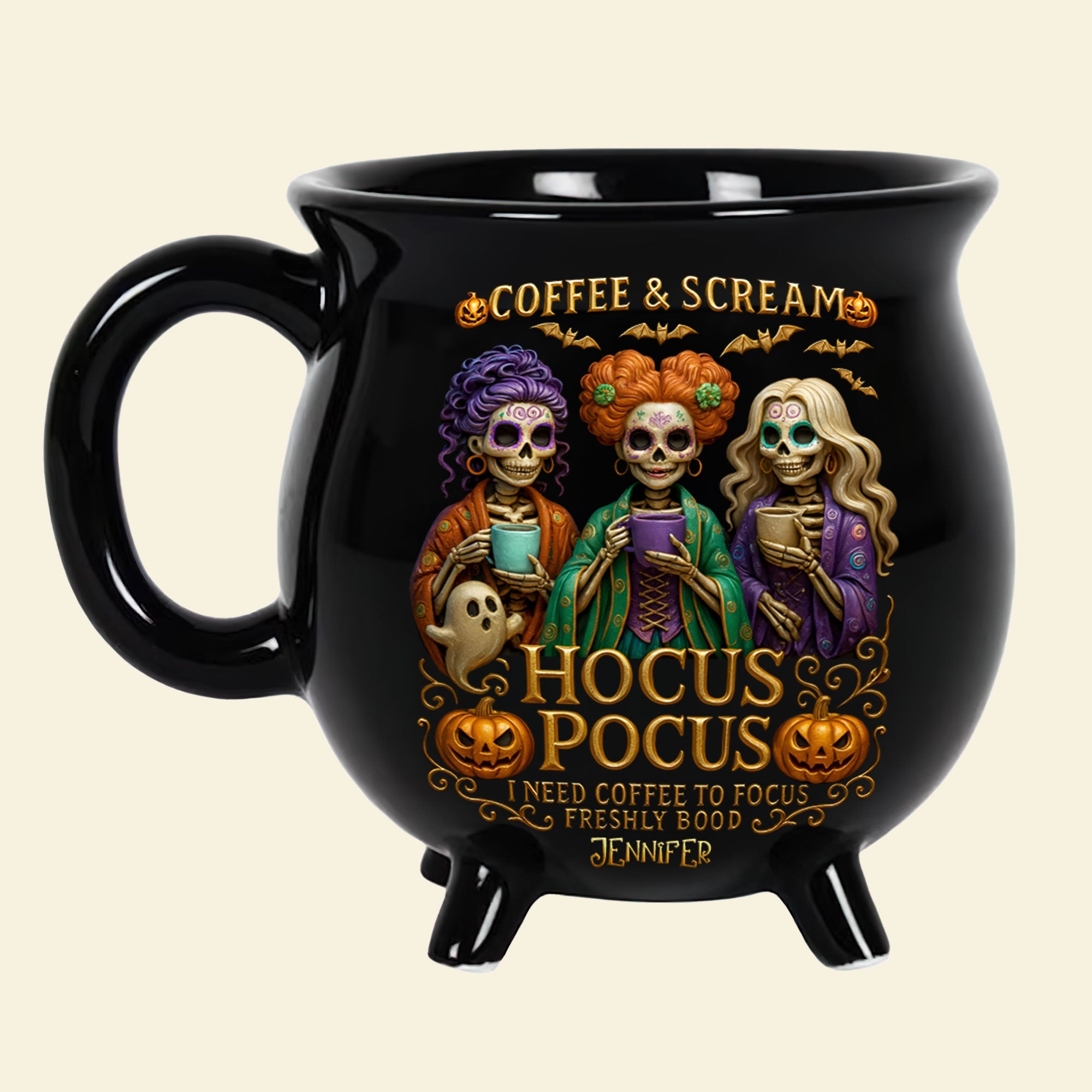 "Coffee & Scream" - Personalized Cauldron Mug for Horror Lovers - Unique Gift for Friends & Family Cauldron Mug PopCulturePrints