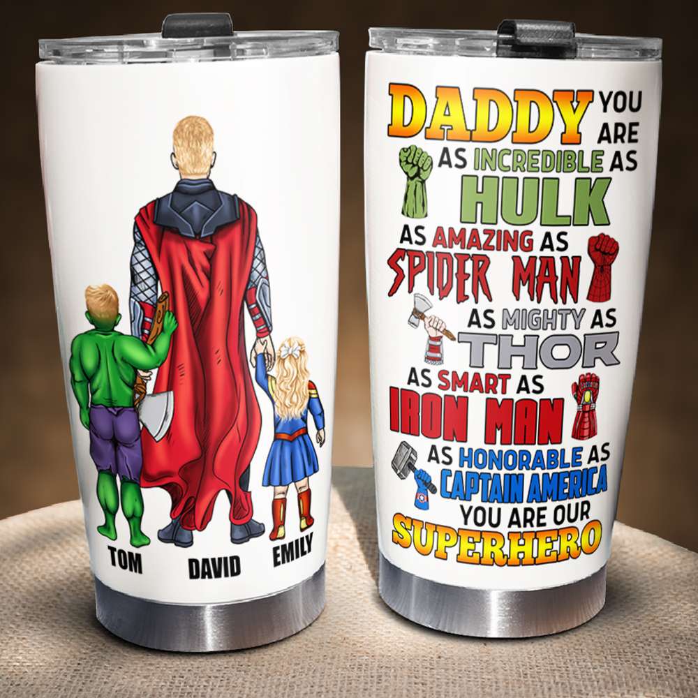 Custom Hero Dad Tumbler - Personalized Family Gift