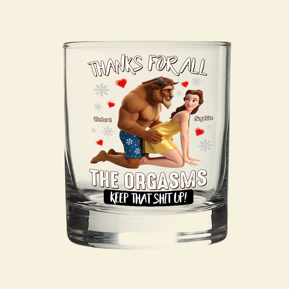 Thanks for All the Orgams - Cheeky Couple Glass - Personalized Gifts For Couples Whiskey Glass PopCulturePrints
