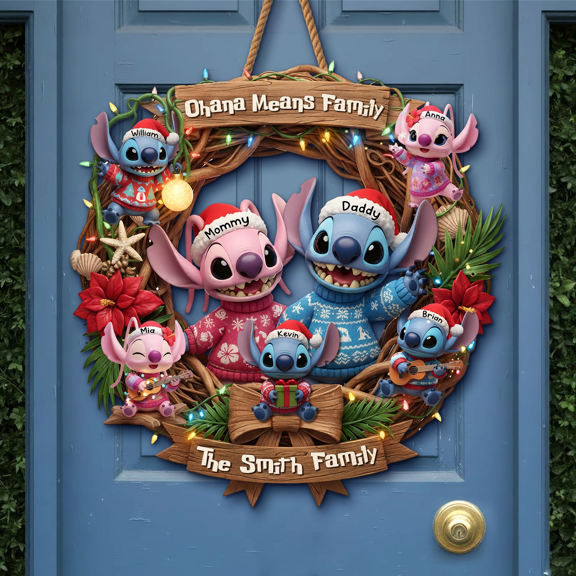 Ohana Means Family - Personalized Christmas Ailen Family Wood Sign Wood Sign PopCulturePrints