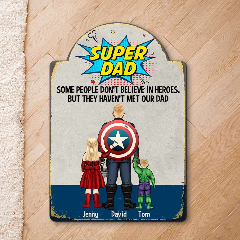 Super Dad Personalized Metal Sign with Kids Metal Signs PopCulturePrints
