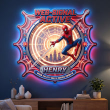 Load image into Gallery viewer, “When the City Calls, Heroes Swing In” - Guardian LED Wall Sign, Personalized Gift for Kids and Superhero Fans
