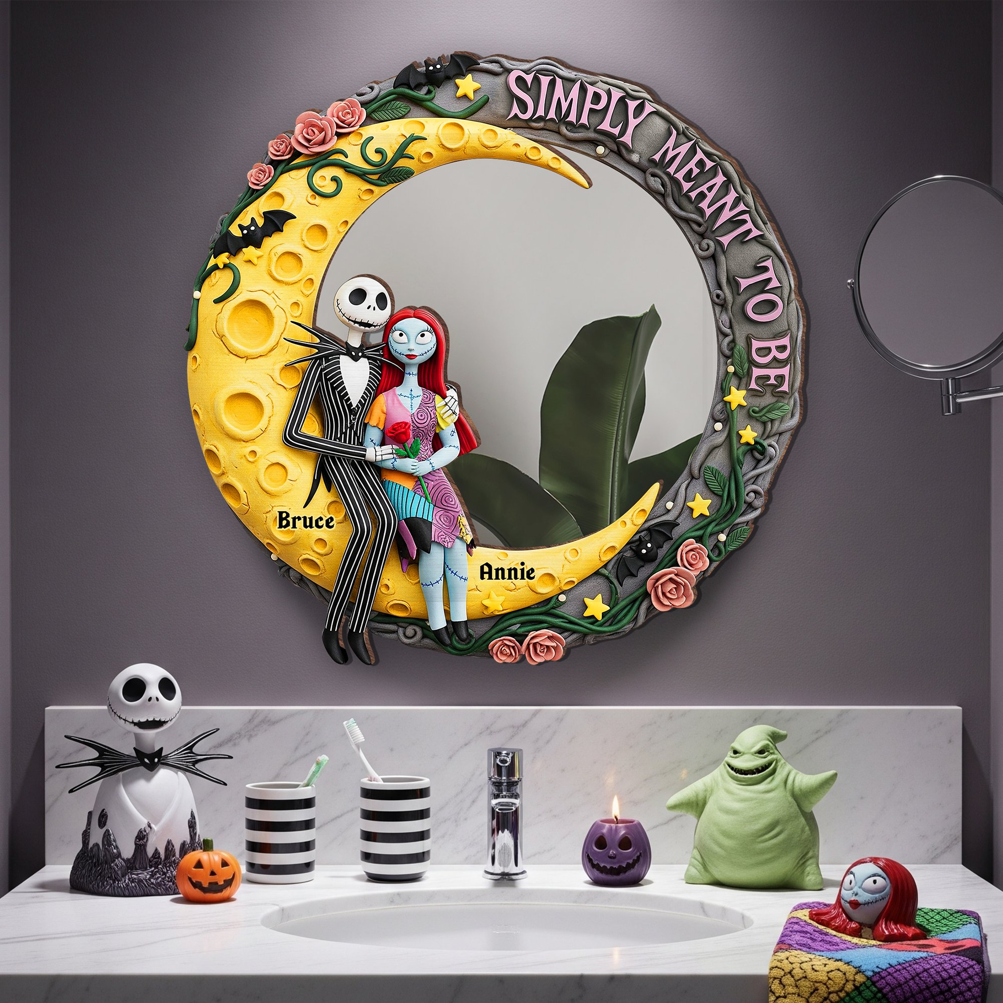 “Simply Meant to Be” - Moonlit Couple's Love Custom Shaped Mirror - Personalized Gifts for Couples Mirror PopCulturePrints