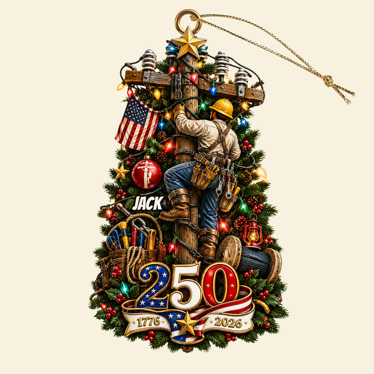Proud Lineman - Personalized Christmas Ornament - Gift for Linemen and American Patriots Ornament PopCulturePrints