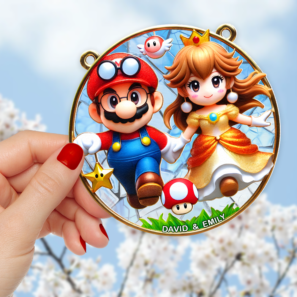 Personalized Mario & Princess Peach Suncatcher Ornament for Couples Ornament PopCulturePrints