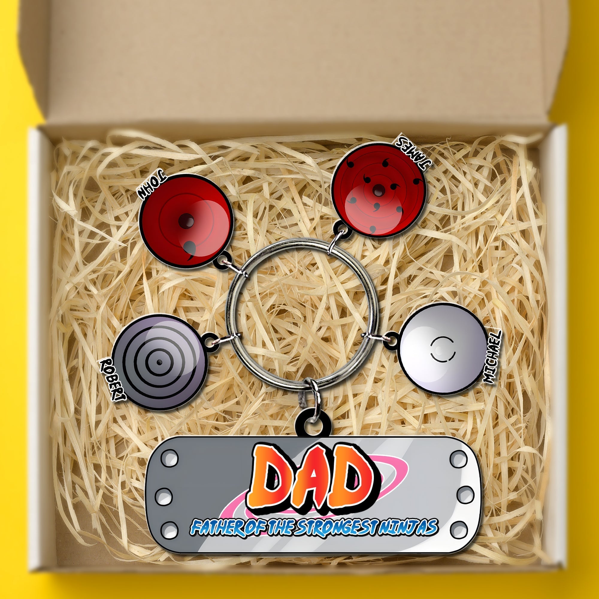 Personalized Gamer Dad Keychain with Ninja Eye Charms Keychains PopCulturePrints