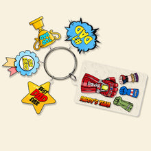 Load image into Gallery viewer, Super Dad Personalized Keychain Gift for Father&#39;s Day Keychains PopCulturePrints
