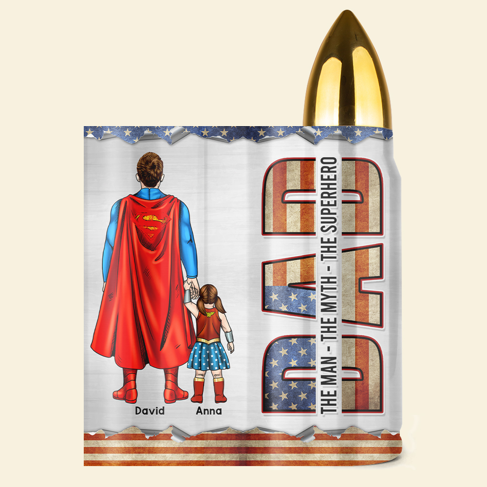 Custom Superhero Dad Bullet Tumbler - Personalized Father's Day Gift