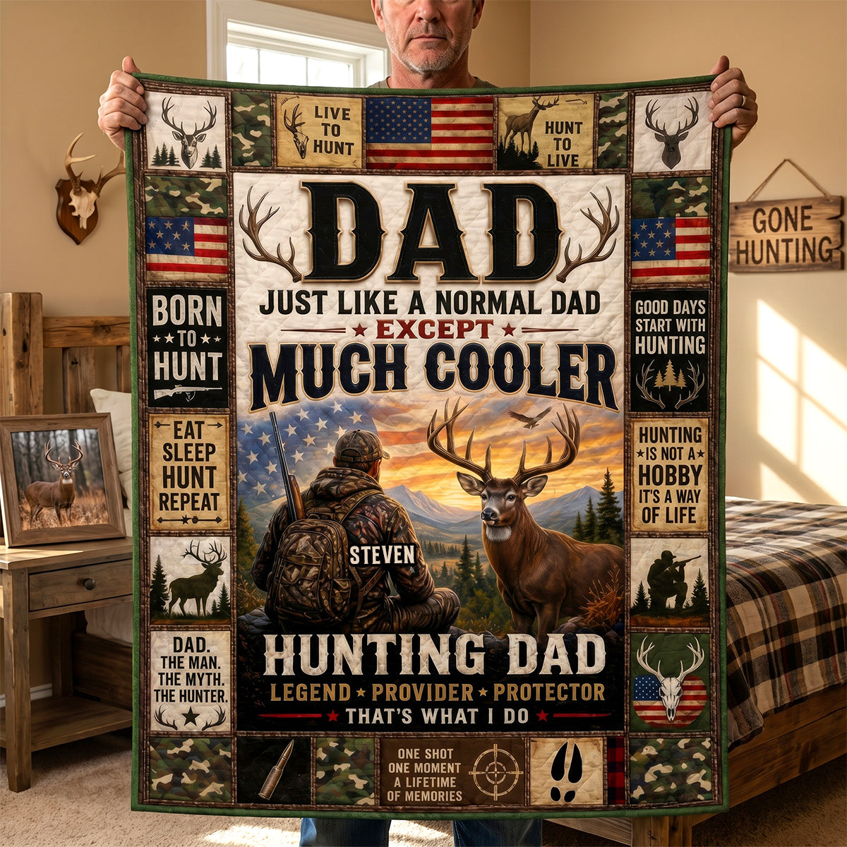 "Dad Just Like A Normal Dad Except Much Cooler" - Personalized Blanket Gift for Dad, Grandpa, Hunters Blanket PopCulturePrints
