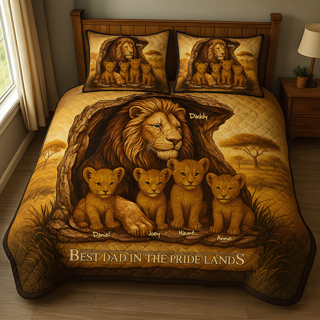 Best Dad in the Pride Lands - Personalized Lion Dad Quilt Bed Set Blanket PopCulturePrints