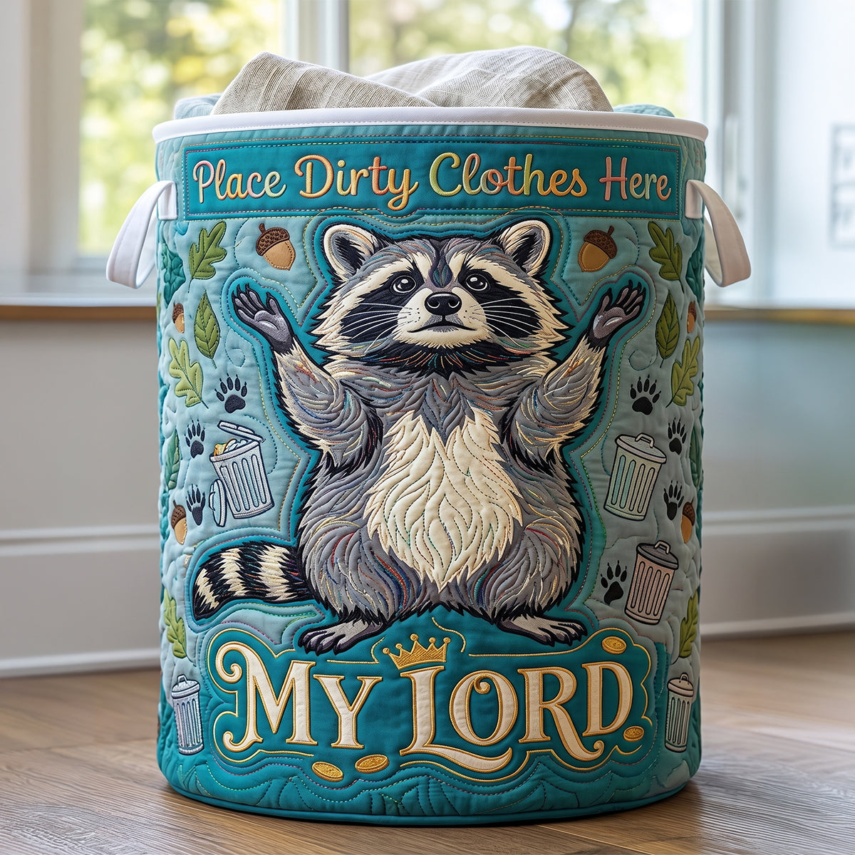 Adorable Raccoon Quilted Laundry Basket Personalized Gifts 03HUTN100726 Laundry Basket PopCulturePrints