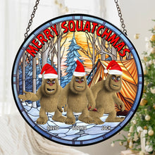 Load image into Gallery viewer, Customizable Merry Squatchmas Stained Glass Suncatcher for Bigfoot Enthusiasts
