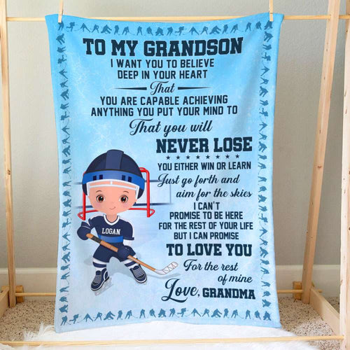Personalized Hockey Blanket for Kids - Custom Gift from Grandma Blanket PopCulturePrints