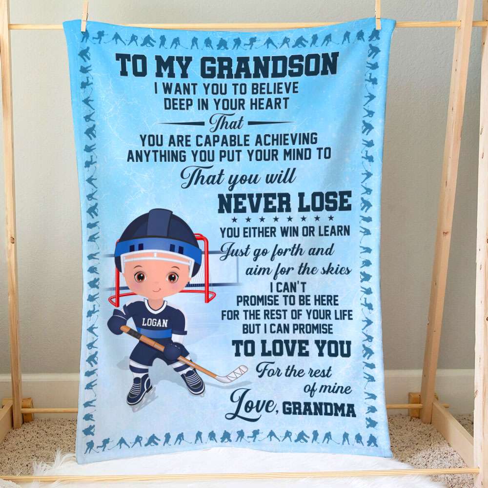 Personalized Hockey Blanket for Kids - Custom Gift from Grandma Blanket PopCulturePrints