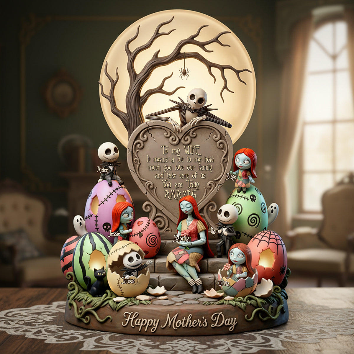 “To My Amazing Wife, Your Love Means the World to Us” - Gothic Family Easter Acrylic Plaque, Personalized Gift for Mom and Grandma Shaped Plaques PopCulturePrints