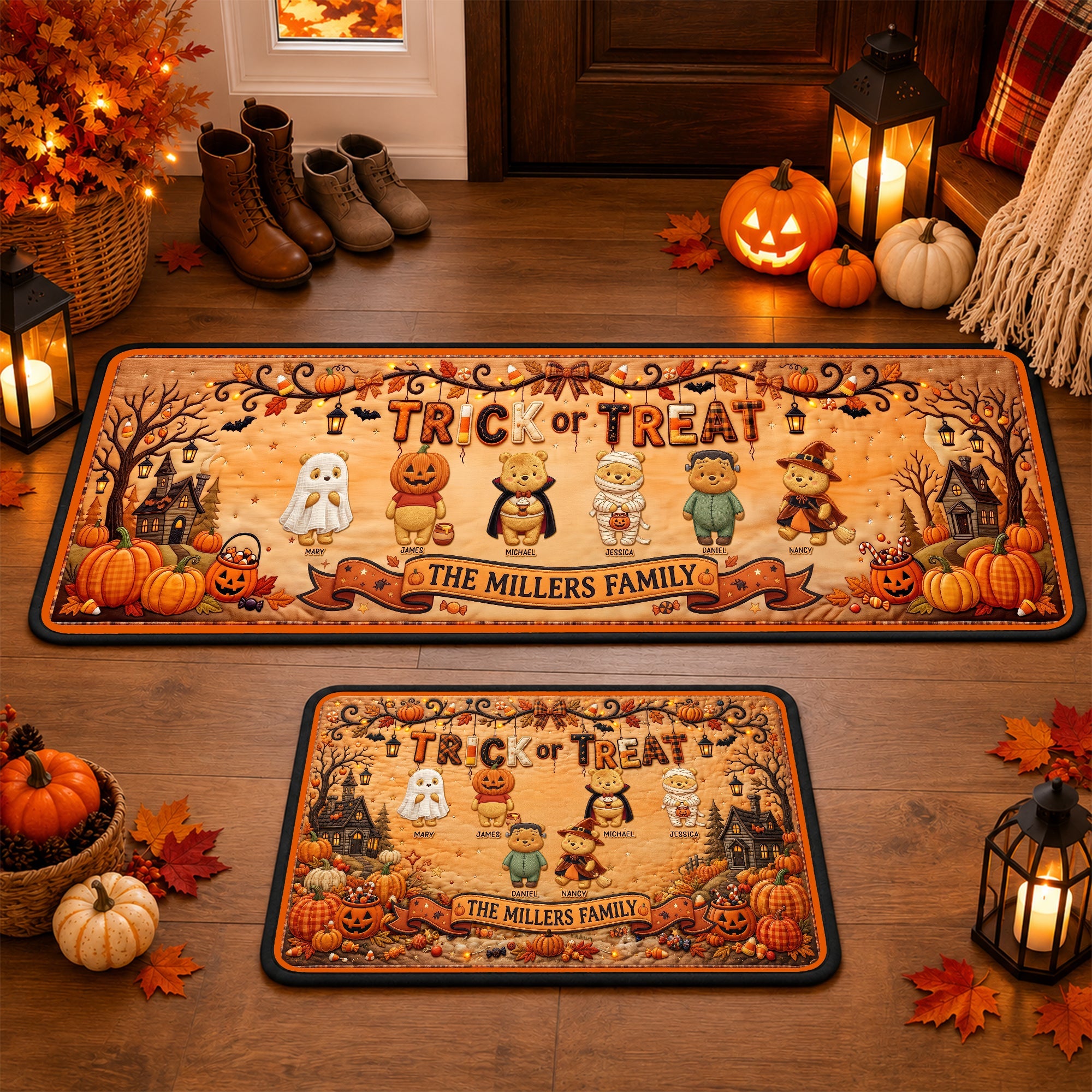 “Trick or Treat Together” - Personalized Halloween Family Runner Rug