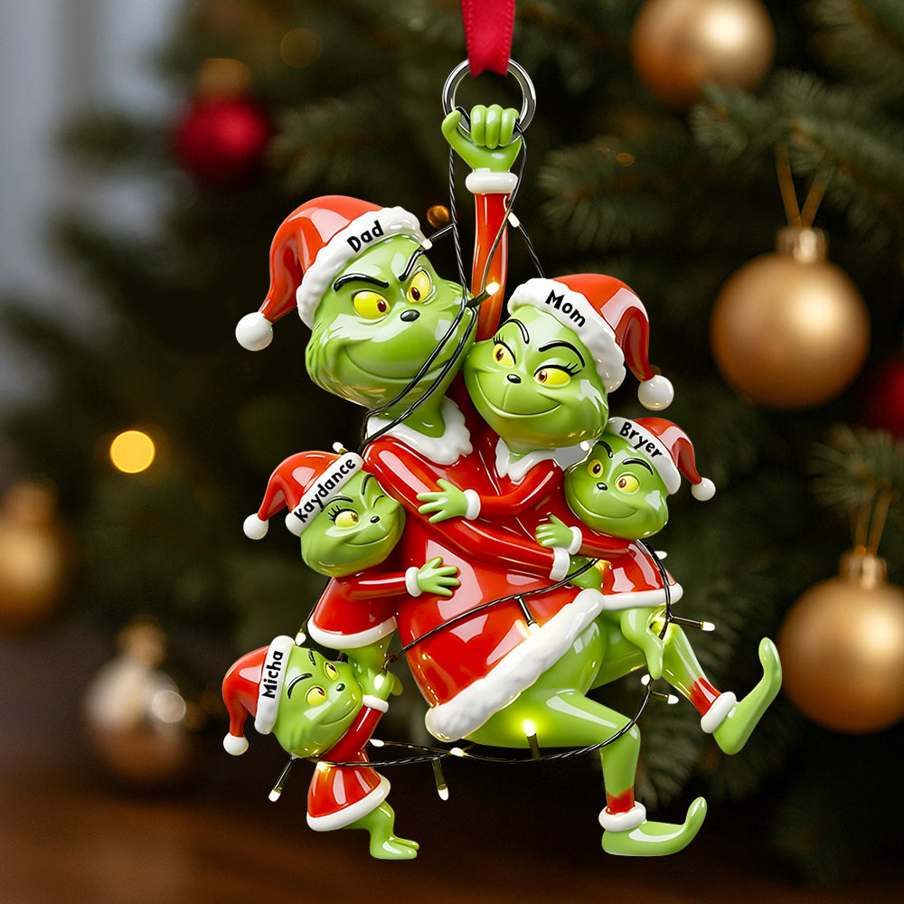 “Family Joy in Every Ornament” - Personalized Grinch Family Hanging Ornament - Custom Gift for Parents, Children, and Loved Ones Ornament PopCulturePrints