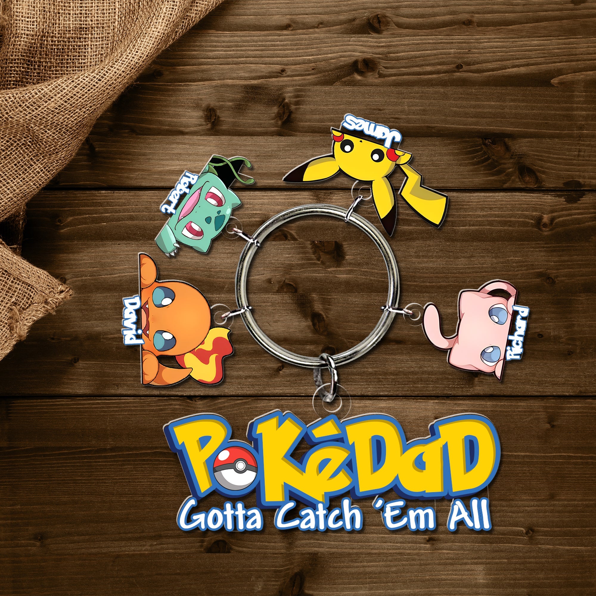 Personalized 'Gotta Catch 'Em All' Dad Keychain Keychains PopCulturePrints