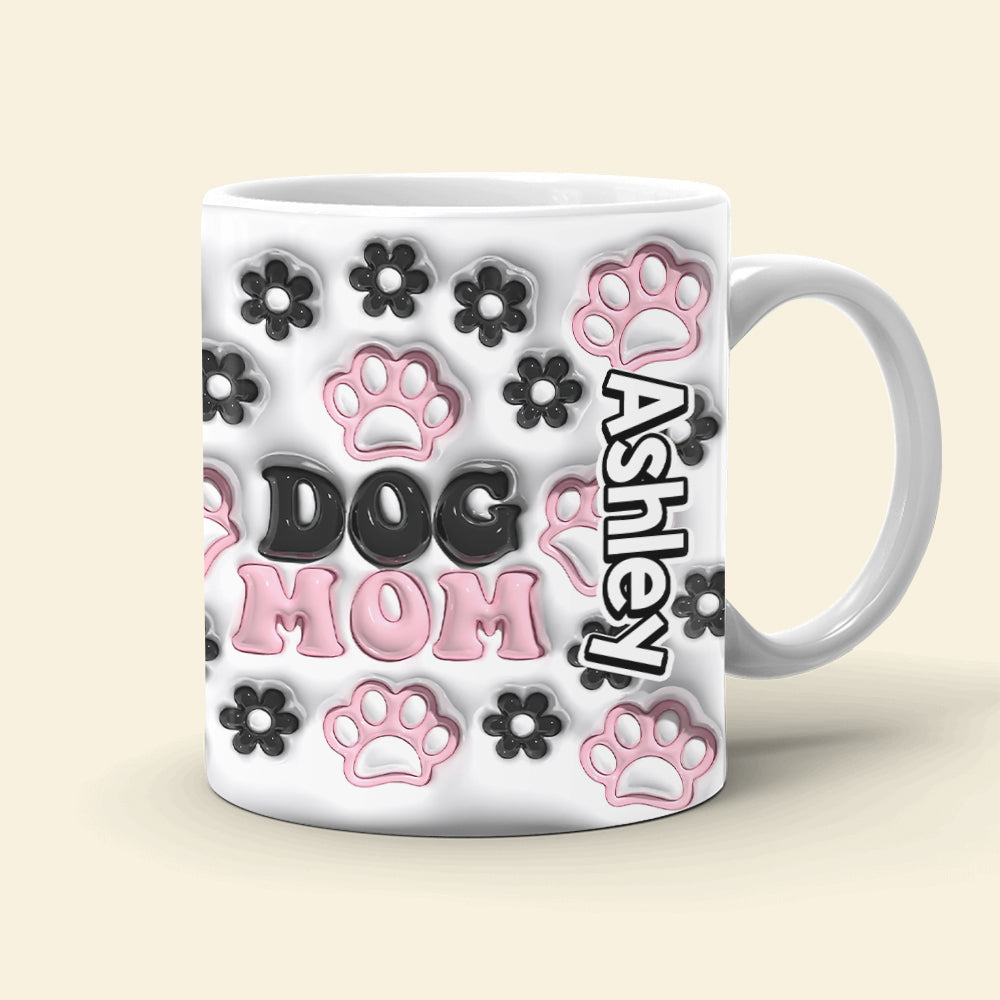 Personalized Dog Mom Mug with Paws and Flowers - Custom Name Coffee Mug PopCulturePrints