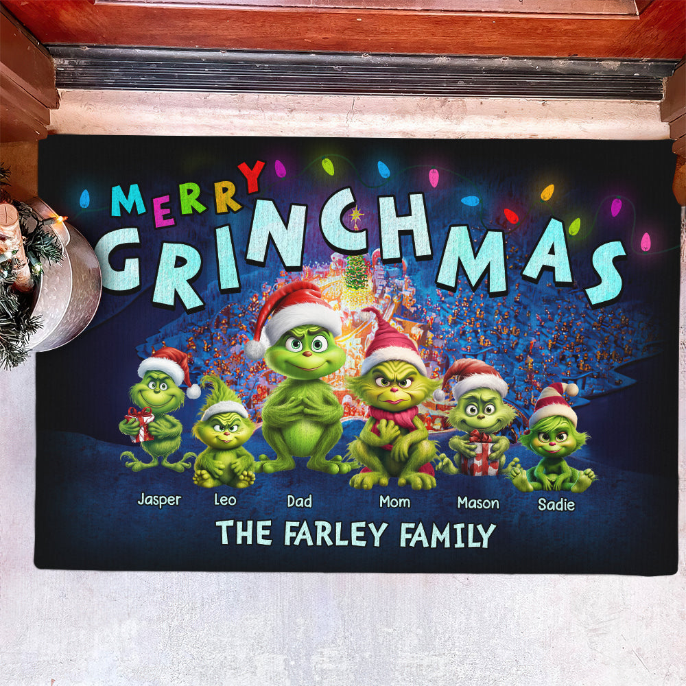 Personalized Grinch Family Christmas Doormat Doormat PopCulturePrints