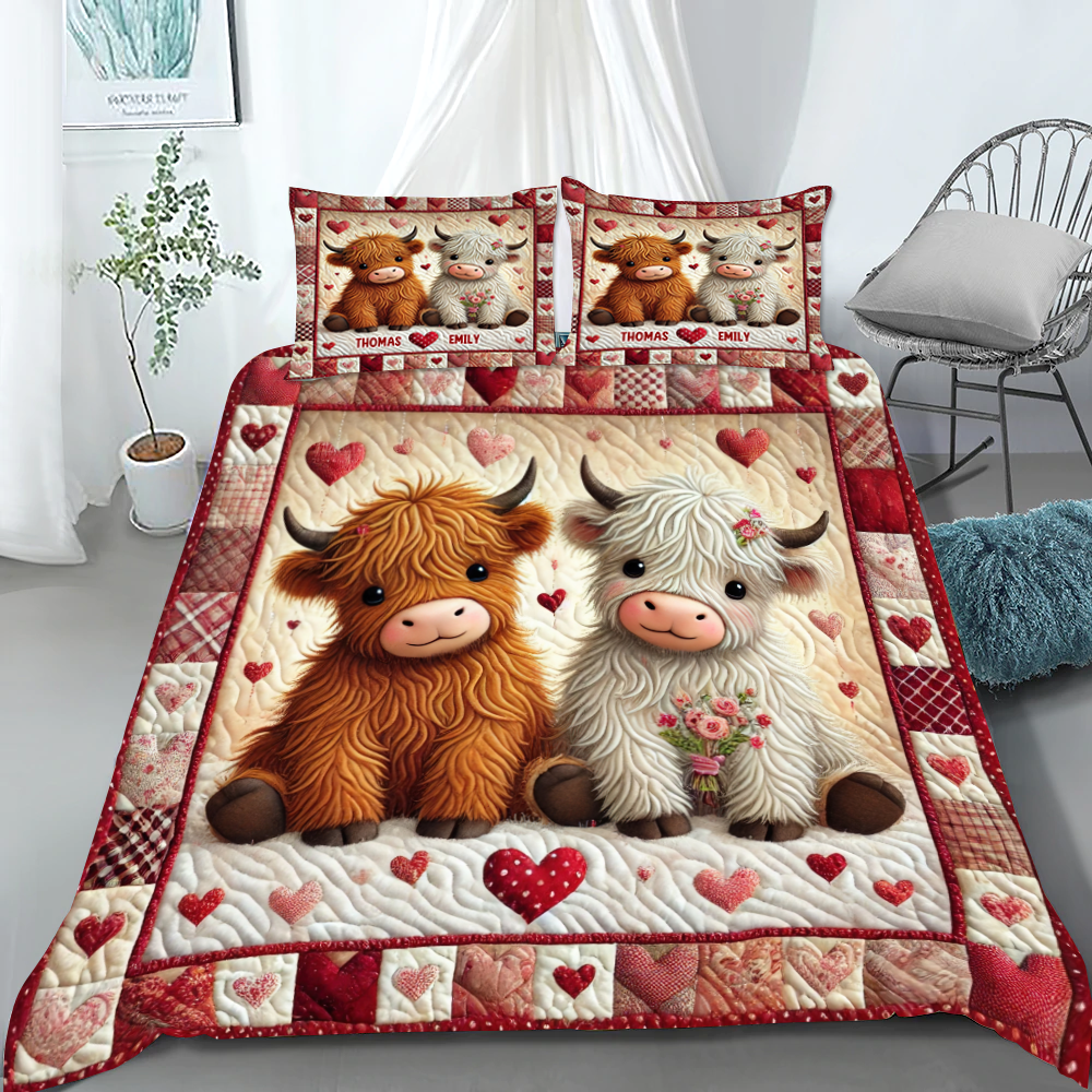 Personalized Cow Couple Quilt Bedding Set Blanket PopCulturePrints