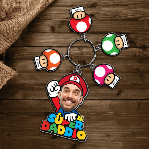Custom Super Dad Keychain with Personalized Mushroom Charms Keychains PopCulturePrints
