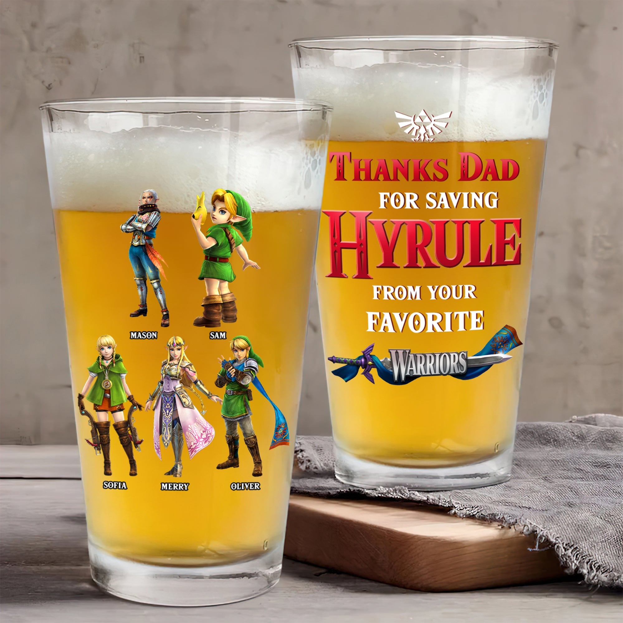 Custom Gamer Dad Beer Glass - Heroic Hyrule Theme Beer Glasses PopCulturePrints