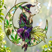 Load image into Gallery viewer, “Embrace the Magic!” Personalized Herb Smoking Witch Suncatcher - Unique Gift for Weed Lovers
