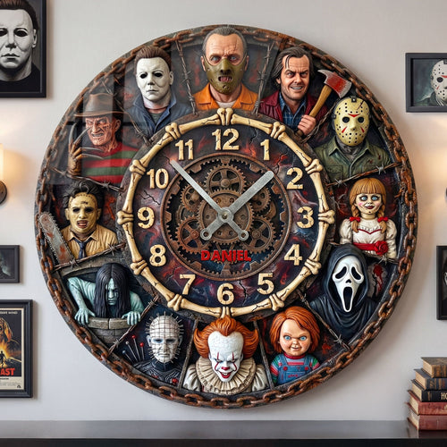 Time to Fear: Personalized Villain Wall Clock - A Unique Gift for Horror Lovers Hanging Wall Clock PopCulturePrints