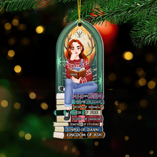 Load image into Gallery viewer, Personalized Ornament for Book Lovers - Girl Reading on Book Stack Ornament PopCulturePrints
