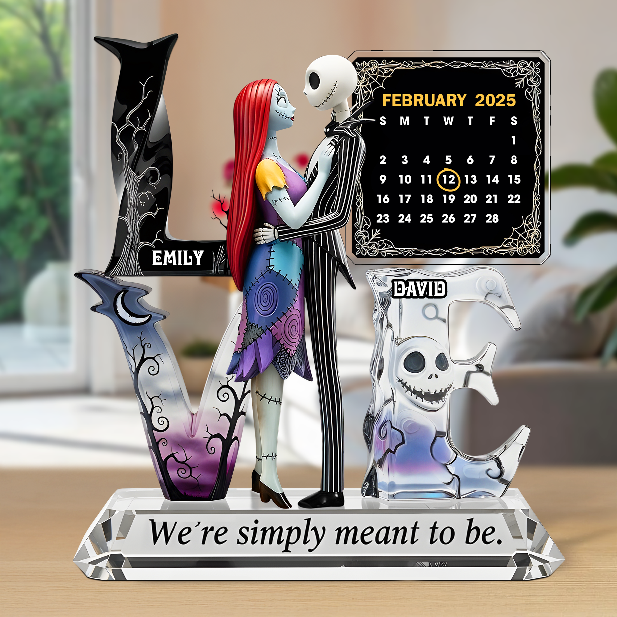 Love Beyond Time: Personalize Your Romantic Skull Couple Acrylic Plaque - Perfect Gift for Couples Shaped Plaques PopCulturePrints