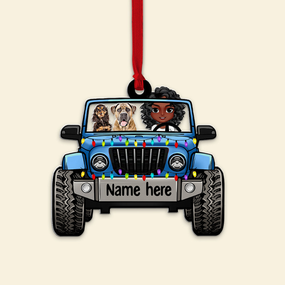 Personalized Christmas Ornament - Dog Lover in Jeep