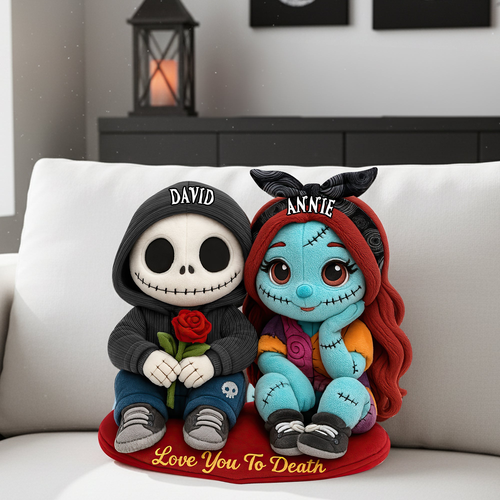 Love You To Death - Spooky Cute Couples Pillow - Personalized Gift for Couples Pillow PopCulturePrints