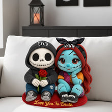 Load image into Gallery viewer, Love You To Death - Spooky Cute Couples Pillow - Personalized Gift for Couples Pillow PopCulturePrints
