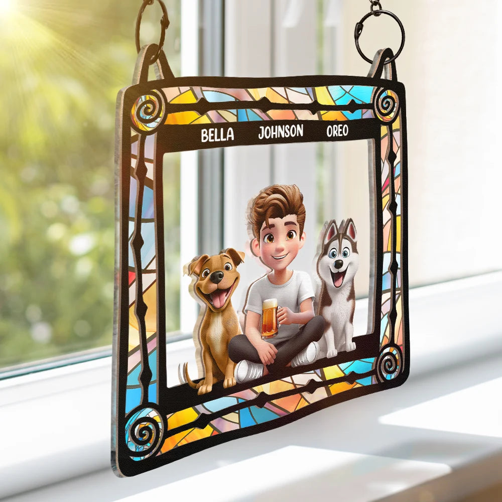 Cherish Your Love for Pups - Personalized Dog Mom & Dog Dad Hanging Suncatcher Ornament Suncatcher Ornament PopCulturePrints