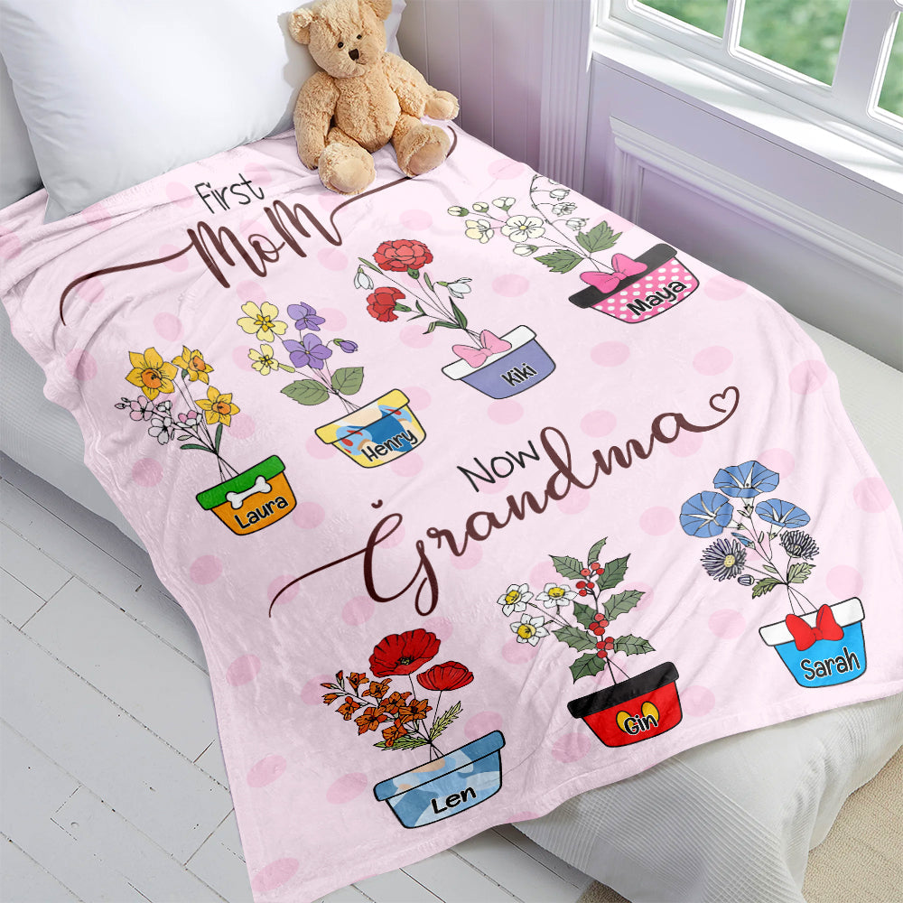 Personalized Grandma Blanket - Flower Garden Design